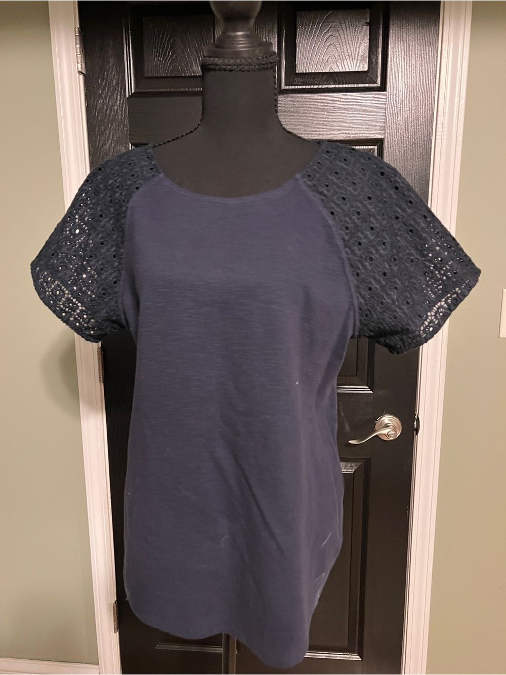 J. Crew Navy Eyelet Lace Short Sleeve Tee